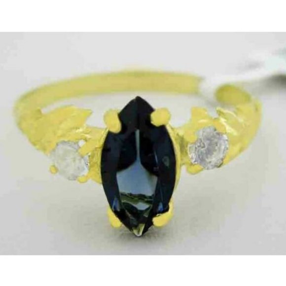 Created Blue Sapphire 0.78 Cts & White Sapphire Ring 10k Gold